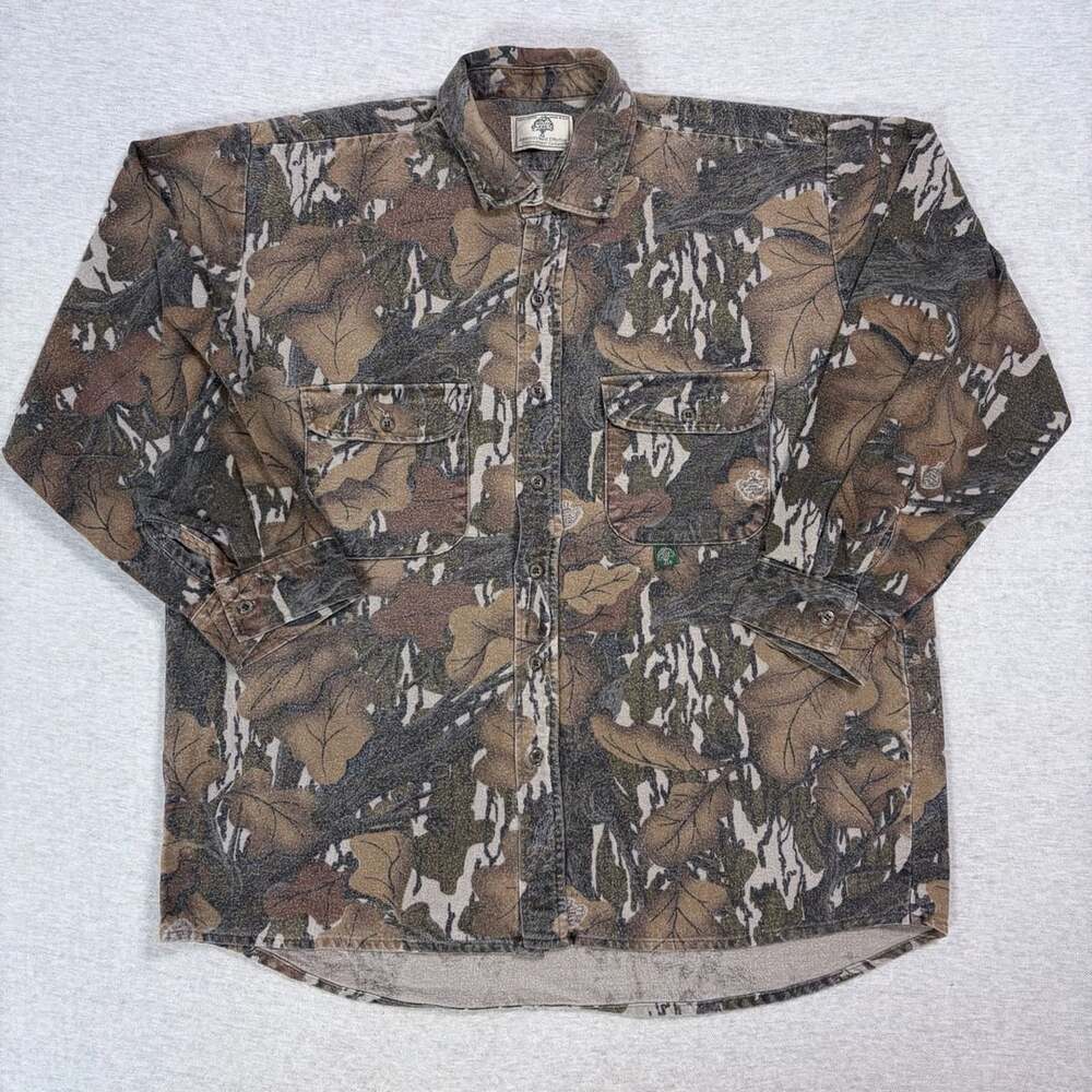 Mossy Oak Long Sleeve Hunting Shirt Size XL Brown Camo Fall Foliage USA